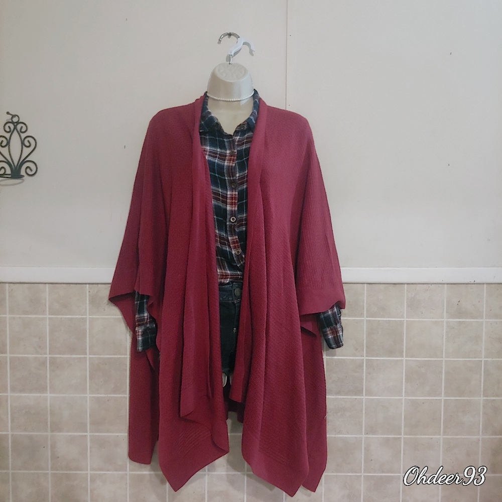 J.Jill One Size dark red/burgandy long knit throw oved the shoulders, like a cap